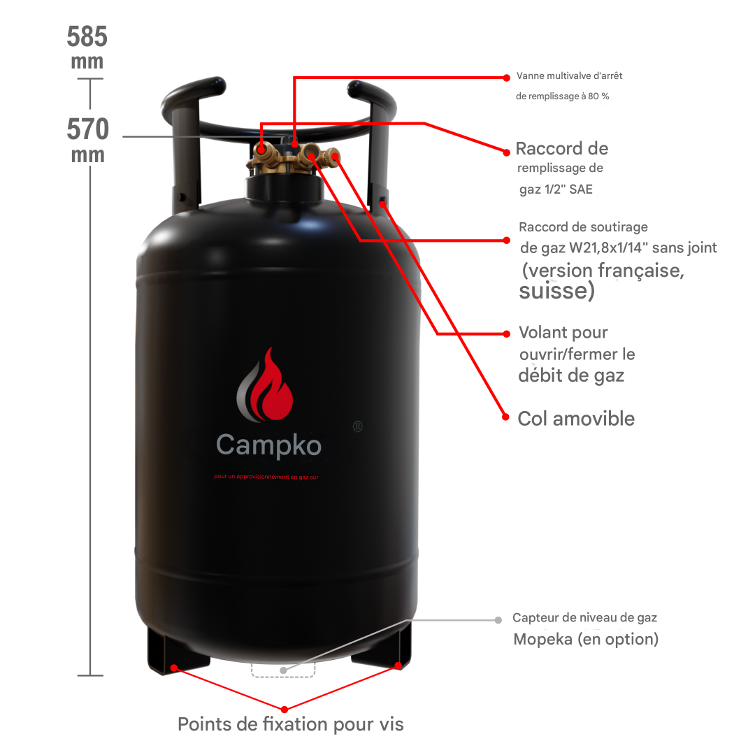 CAMPKO Bouteille rechargeable 30 L GPL
